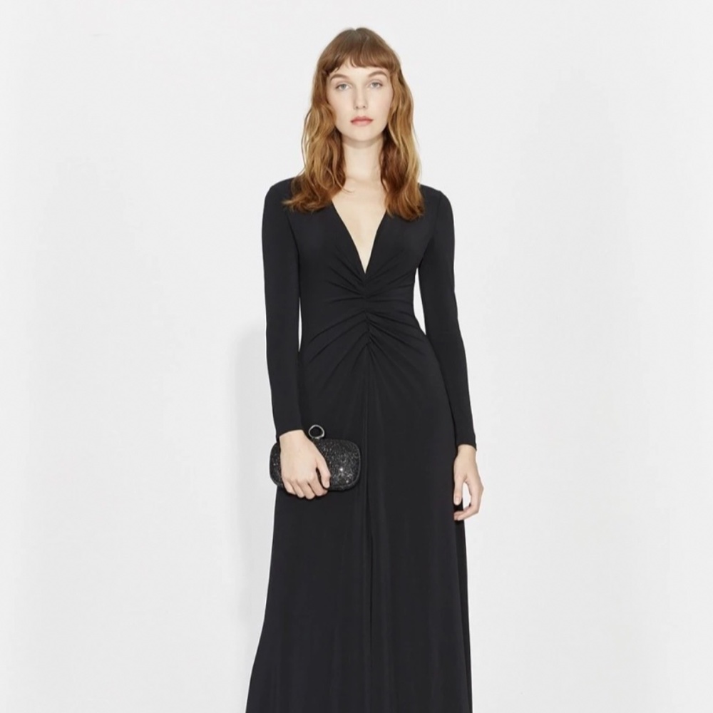 Halston Long Sleeve Black Maxi Dress